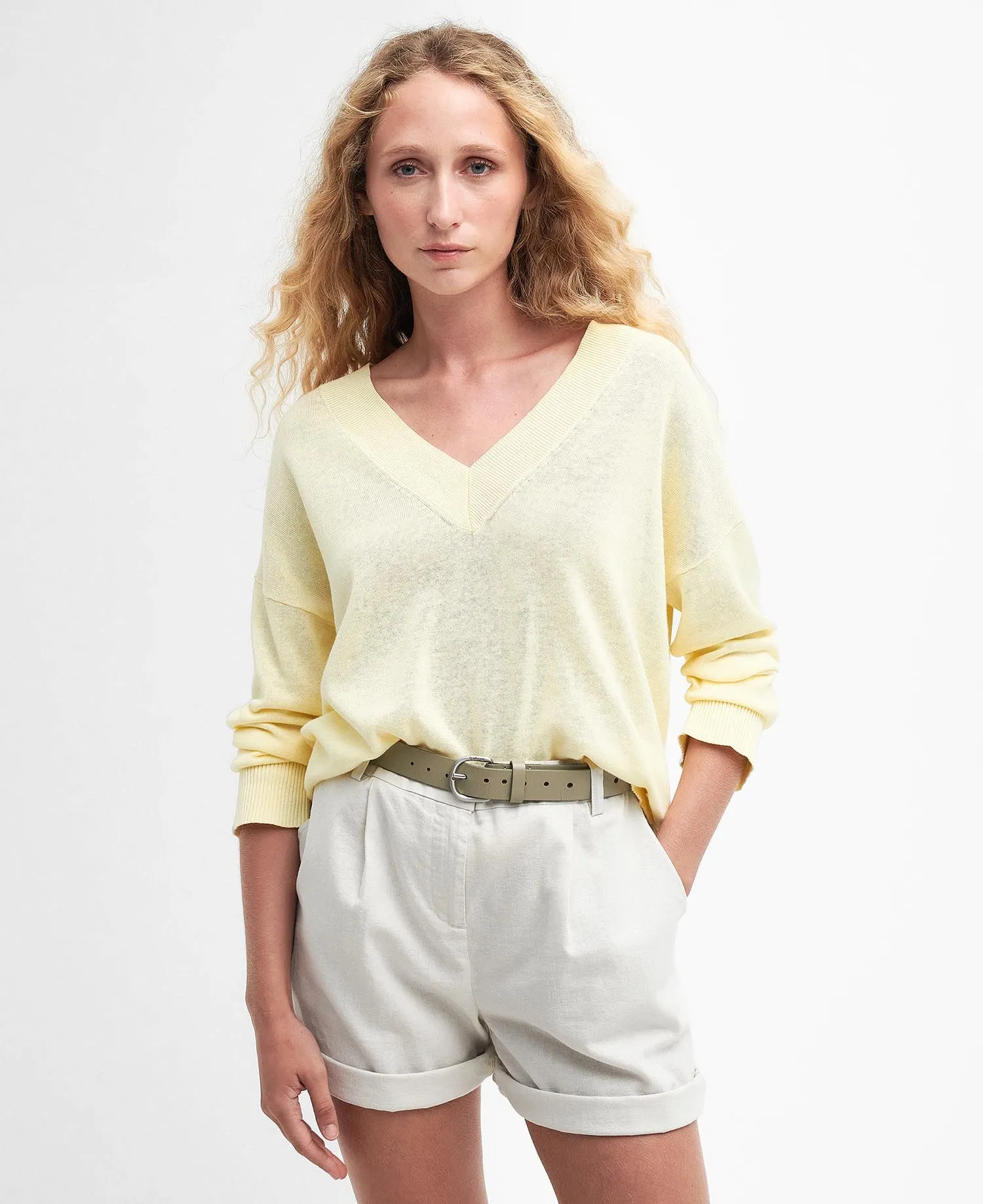 Barbour Women's Annie V-Neck Jumper - Lemon Souffle