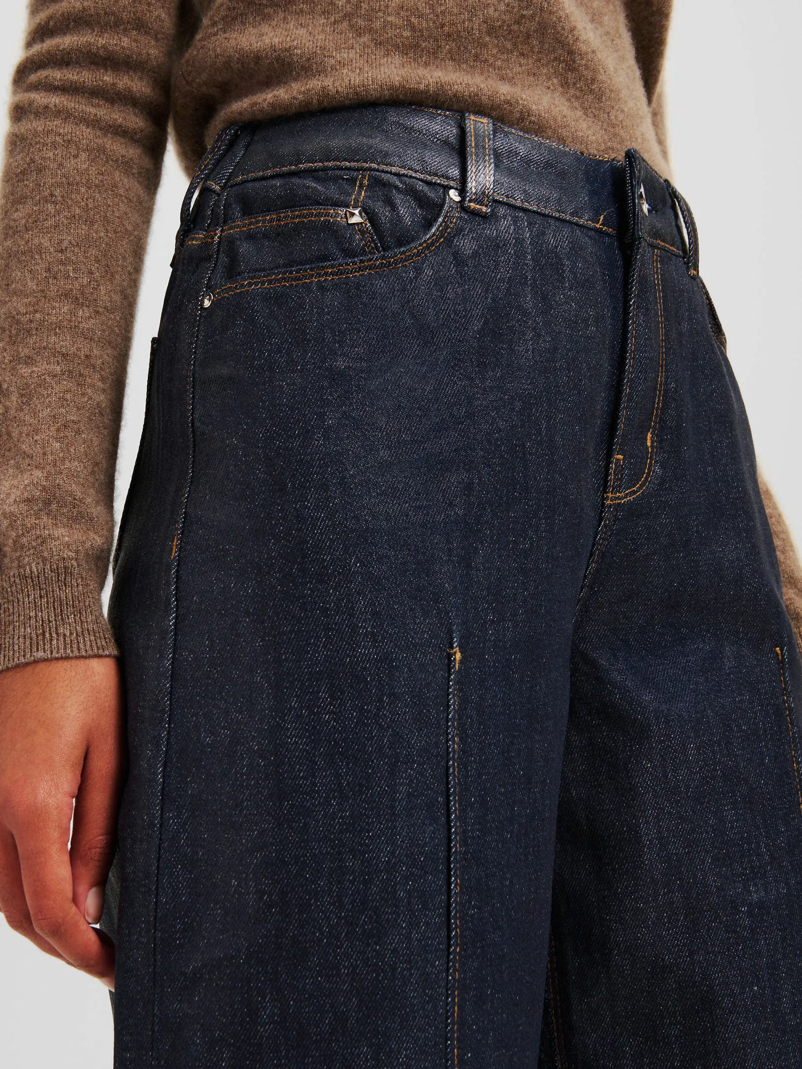 COATED WIDE LEG DENIM PANTS