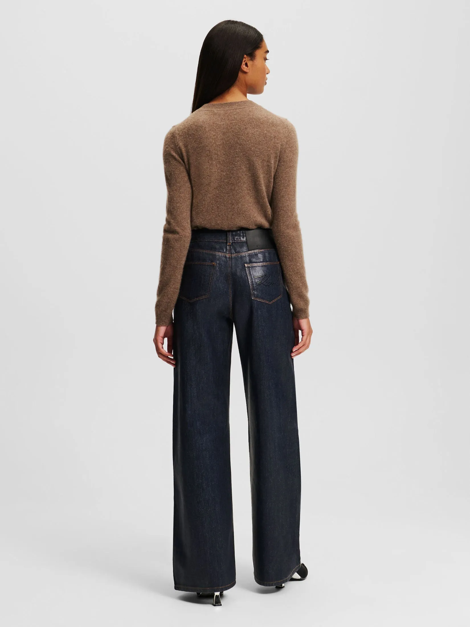 COATED WIDE LEG DENIM PANTS