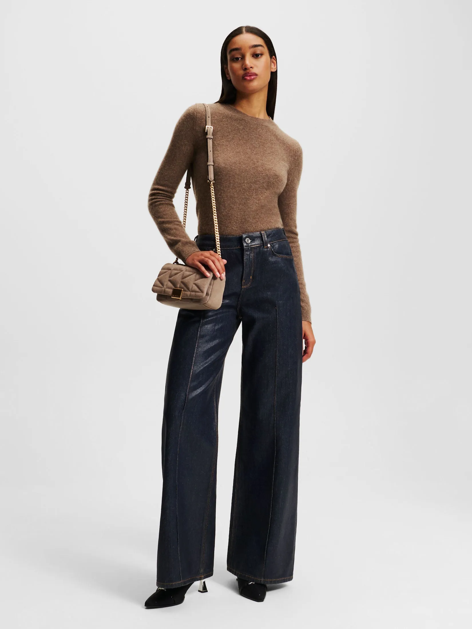 COATED WIDE LEG DENIM PANTS
