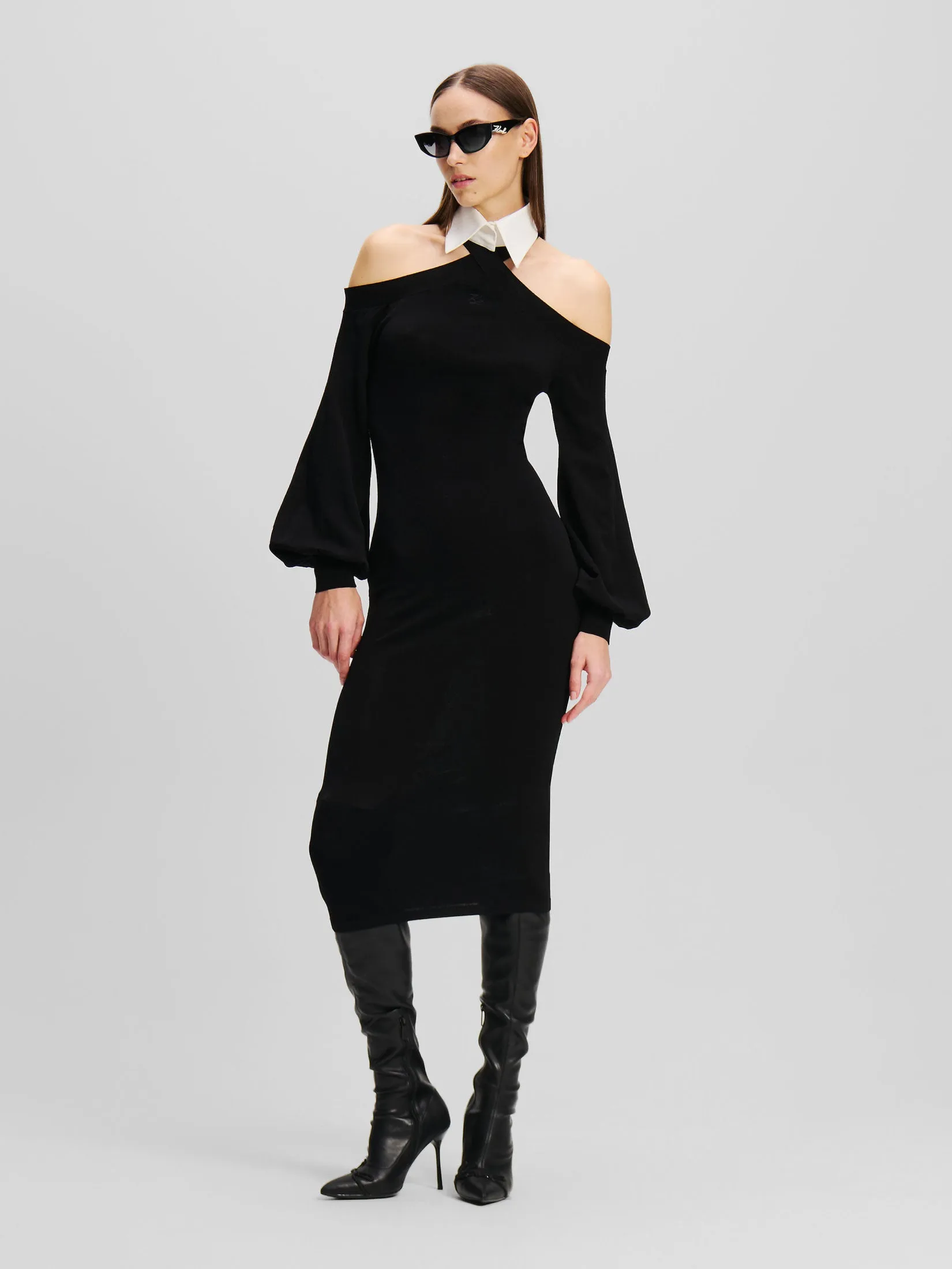 COLD SHOULDER KNIT DRESS