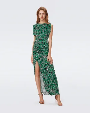 DVF GERTRUDE DRESS WATER TIGER GREEN