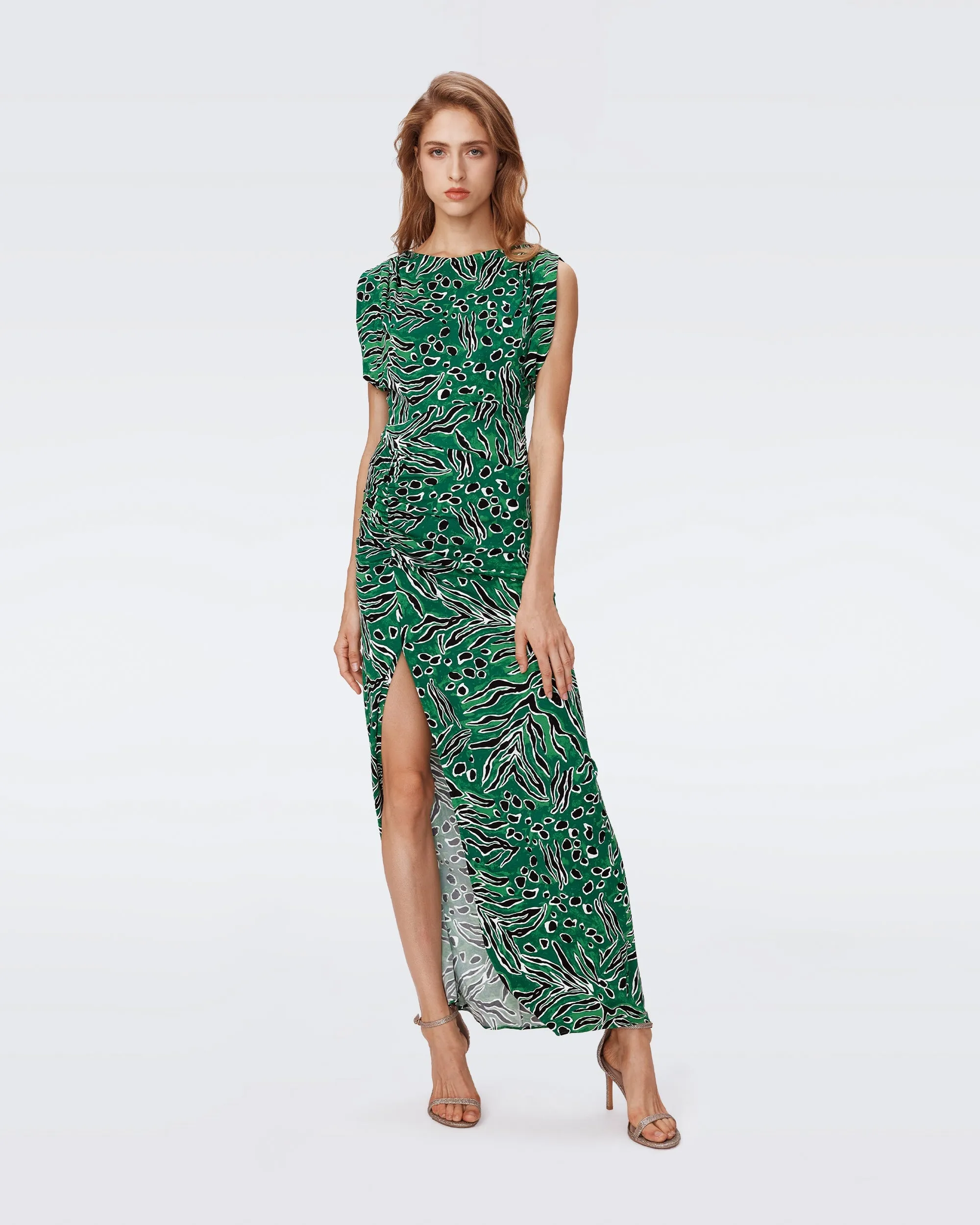 DVF GERTRUDE DRESS WATER TIGER GREEN
