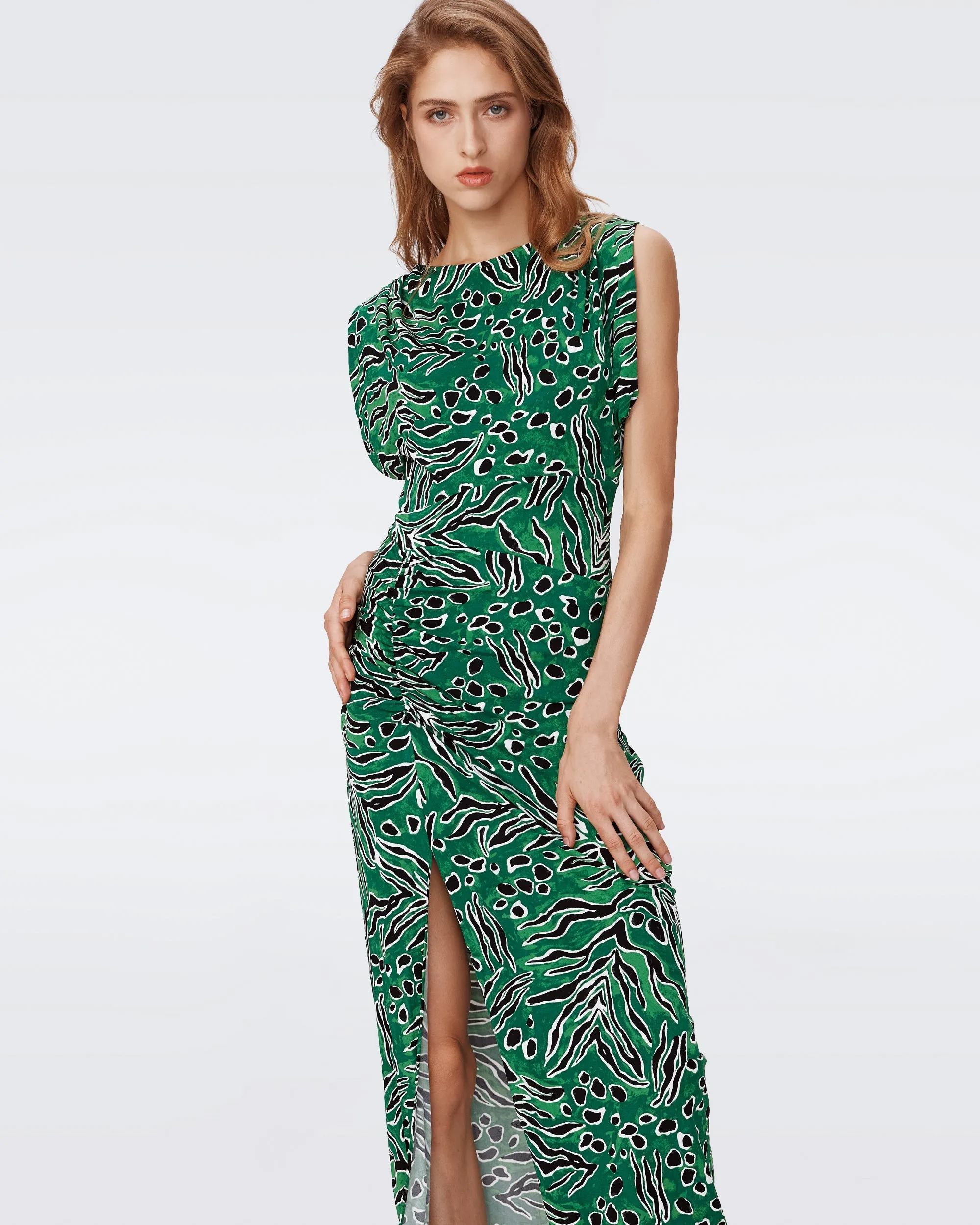 DVF GERTRUDE DRESS WATER TIGER GREEN