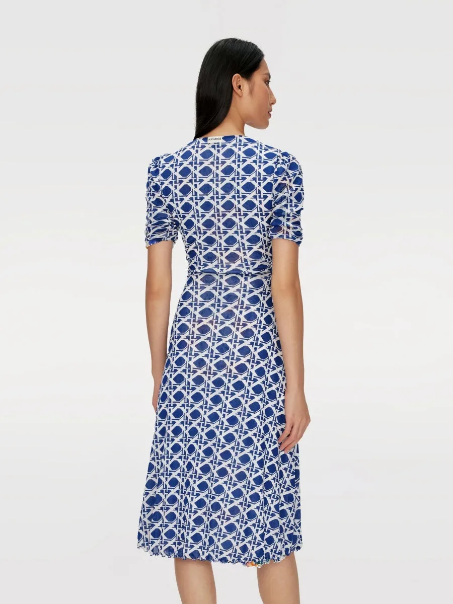 DVF KOREN REVERSIBLE DRESS DIANTHUS IV/VINTAGE CANE MN M
