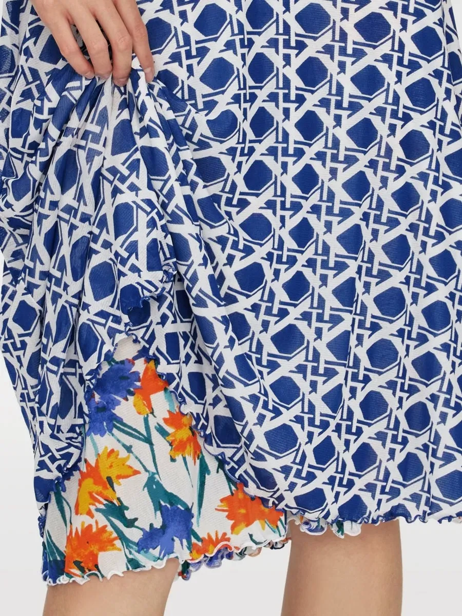 DVF KOREN REVERSIBLE DRESS DIANTHUS IV/VINTAGE CANE MN M