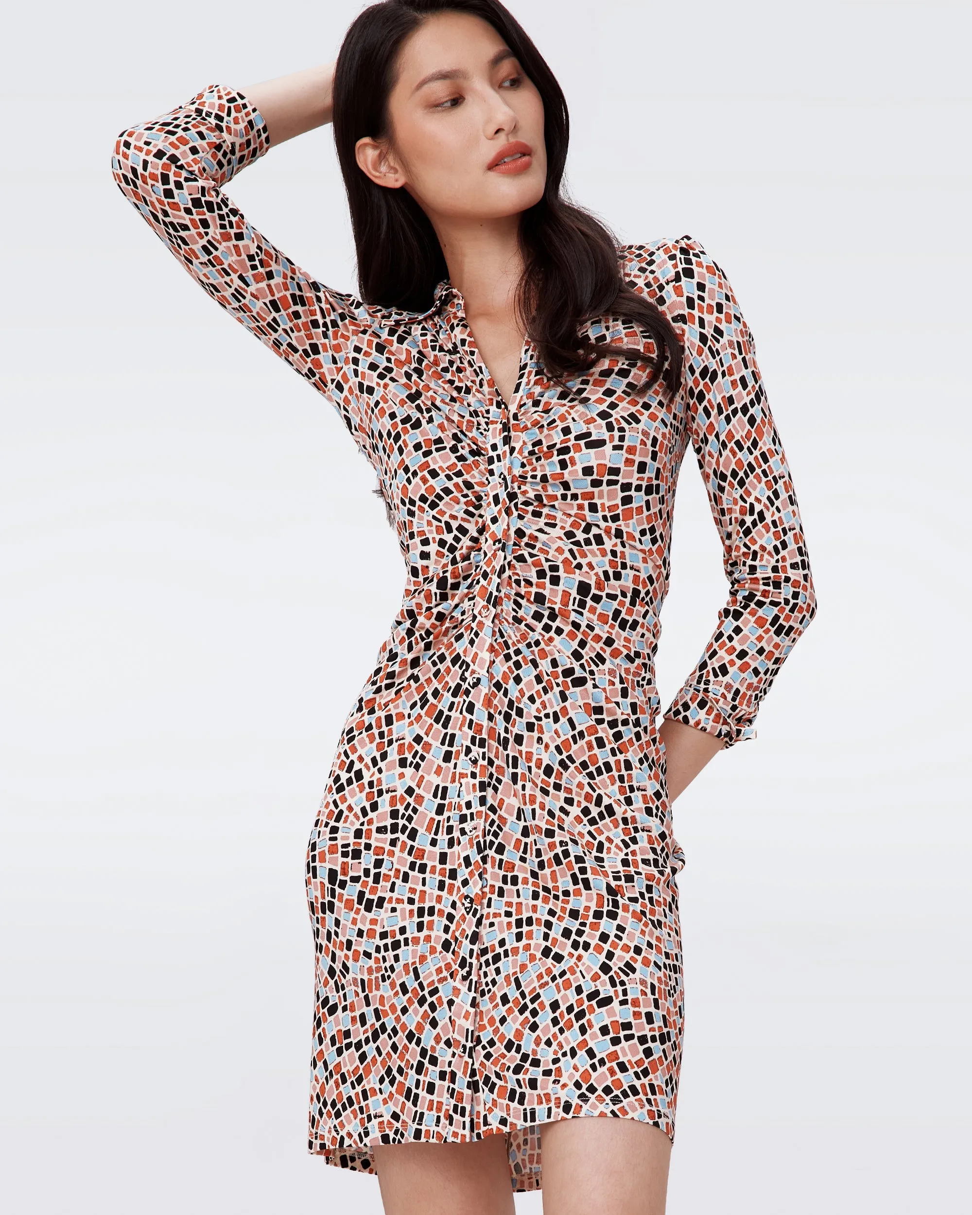 DVF SHESKA 3/4 DRESS MOSAIC NEUTRAL