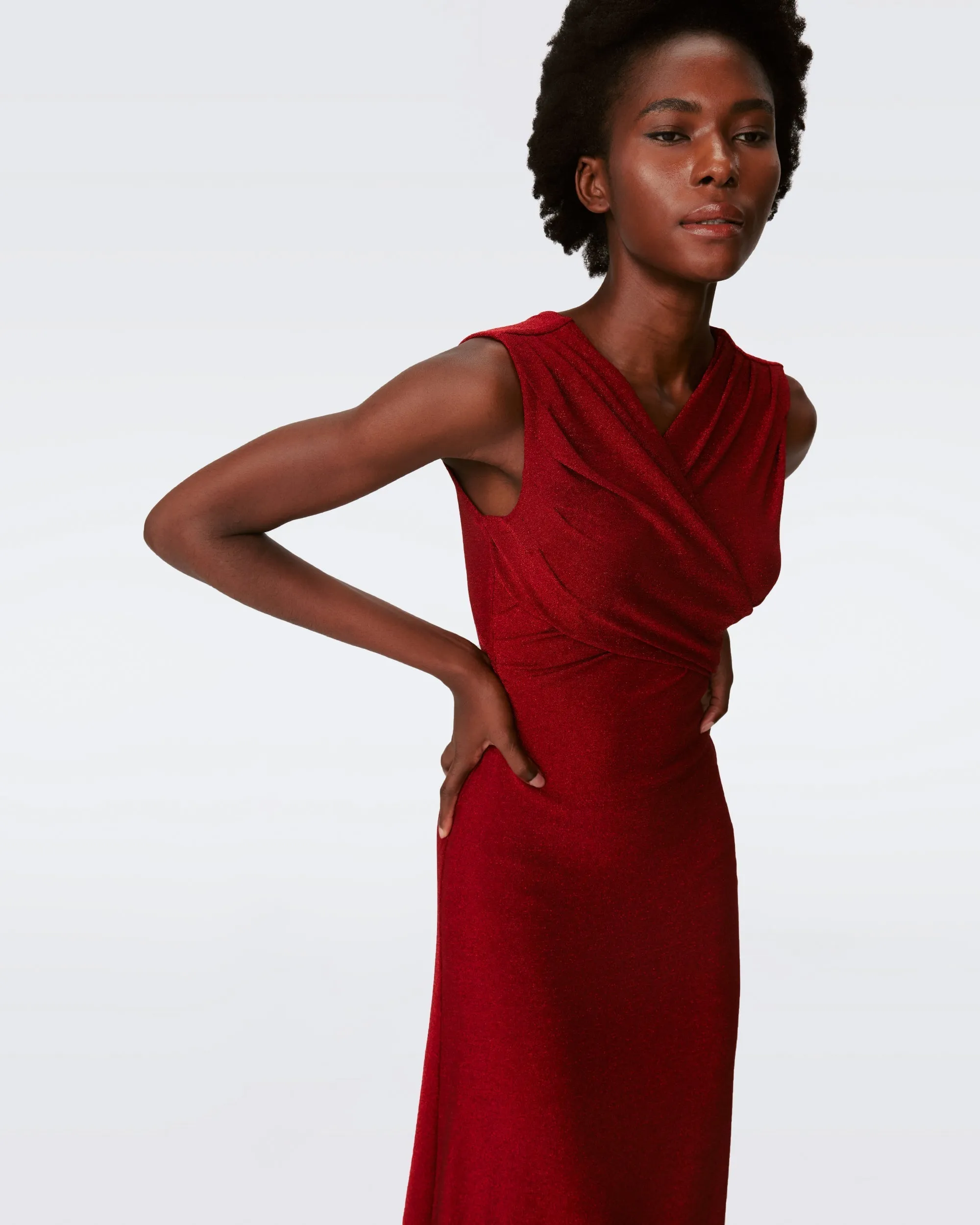 DVF TOMAS DRESS METALLIC RED