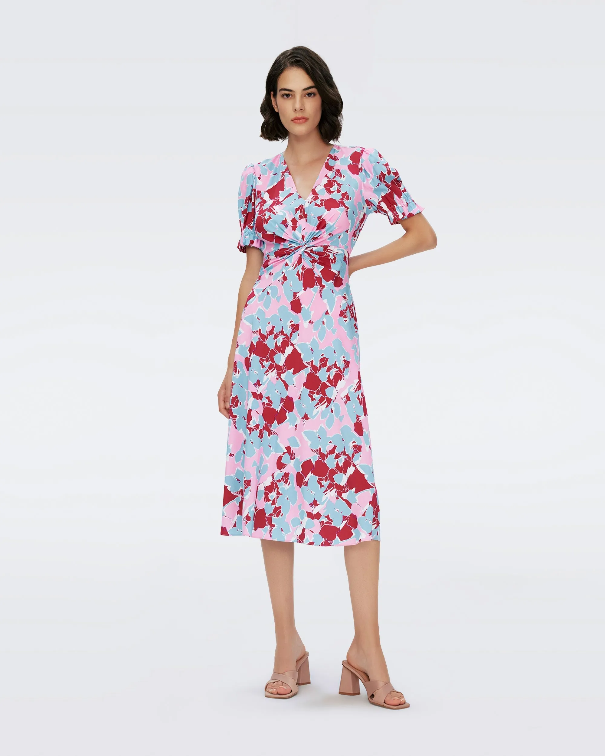 DVFANABA SHORT DRESS EARTH FLORAL MULTI PINK