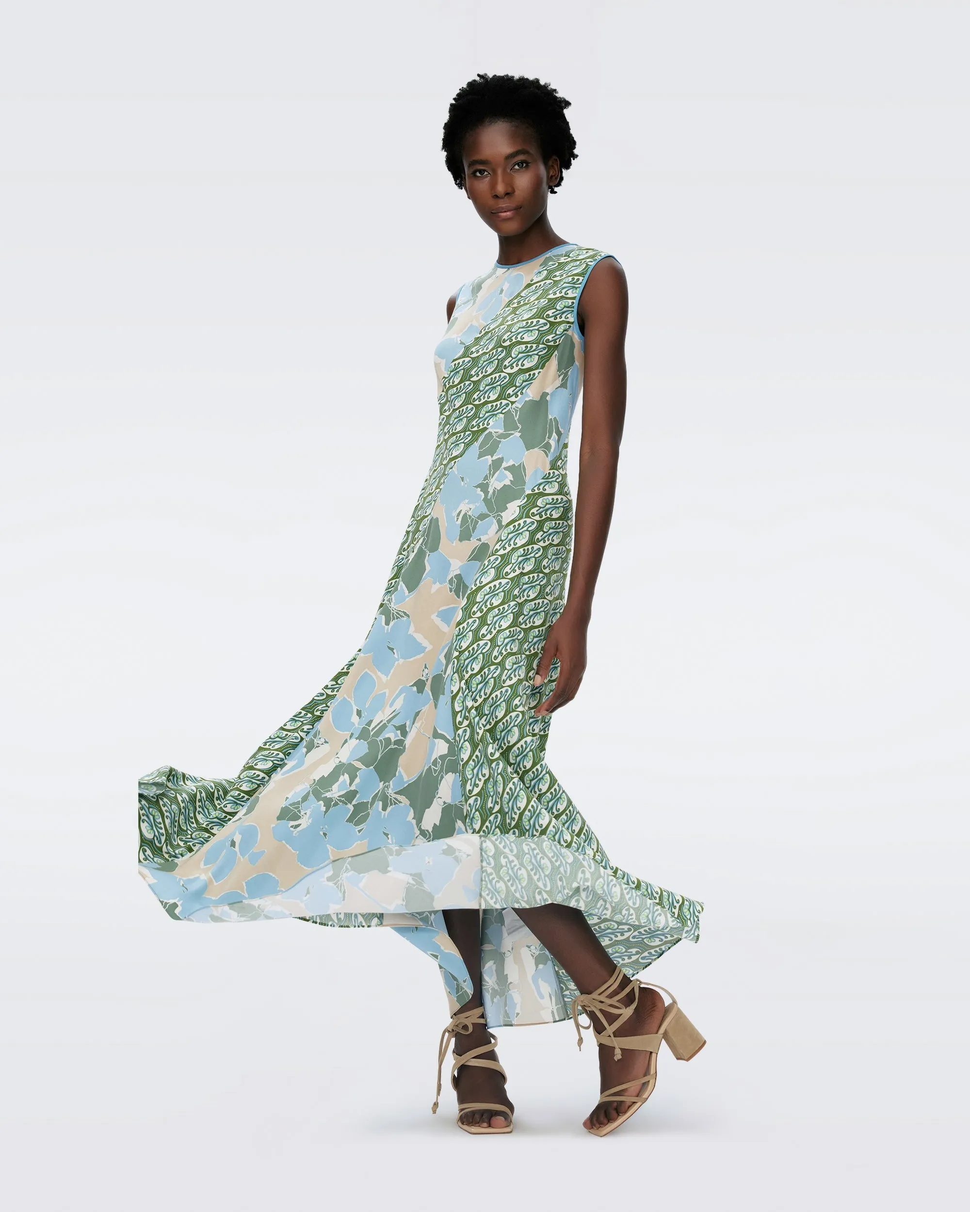 DVFCORY DRESSEARTH FLORAL MULTI CERULEAN SEEDLING
