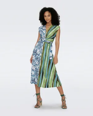 DVFDOROTHEE DRESS BIRD OF PARADISE PINK IVORY AND REEDS GREEN