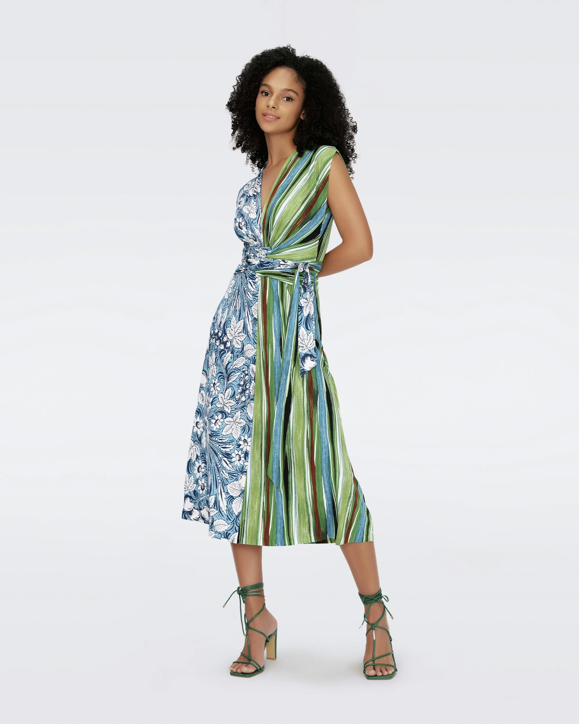 DVFDOROTHEE DRESS BIRD OF PARADISE PINK IVORY AND REEDS GREEN