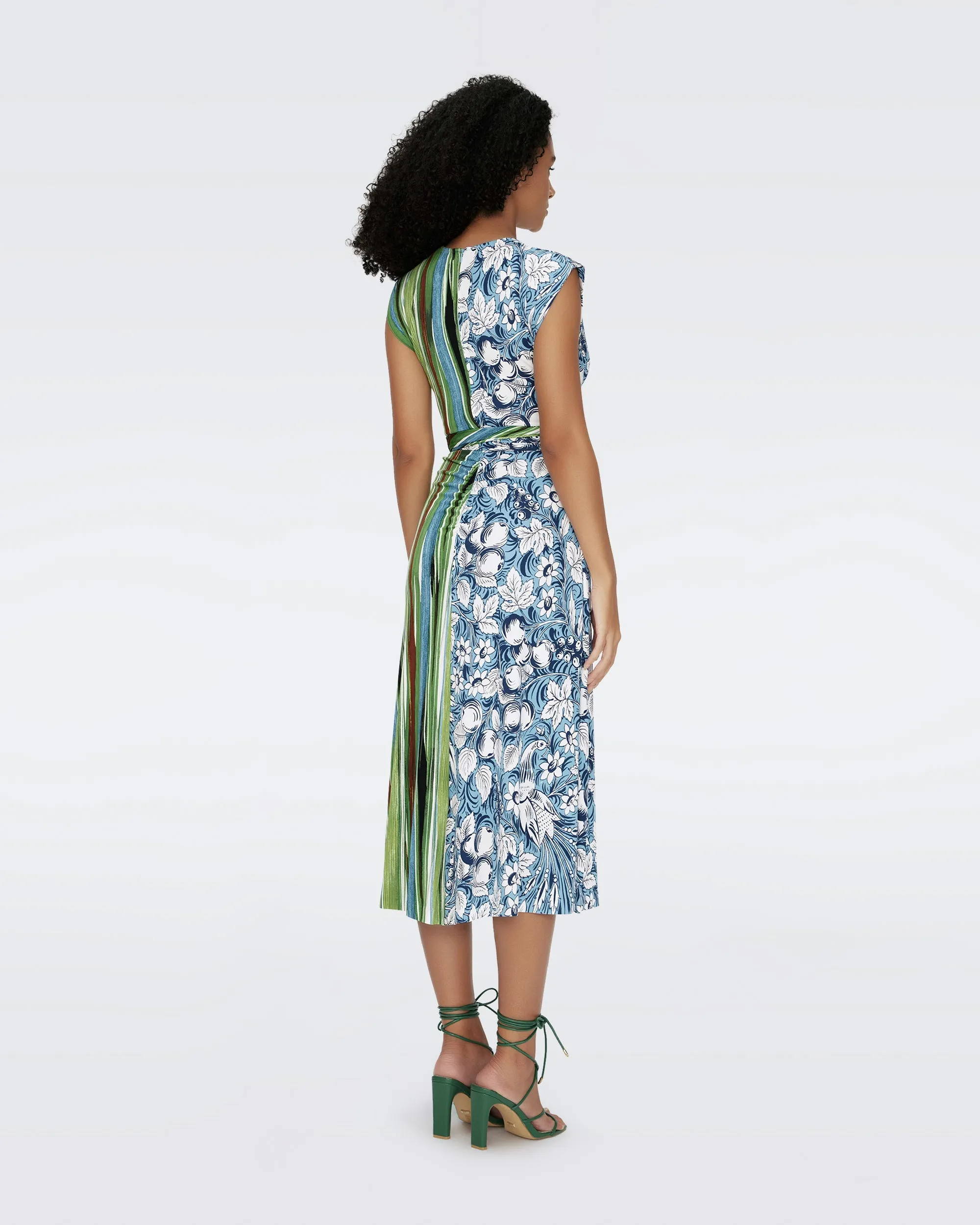 DVFDOROTHEE DRESS BIRD OF PARADISE PINK IVORY AND REEDS GREEN