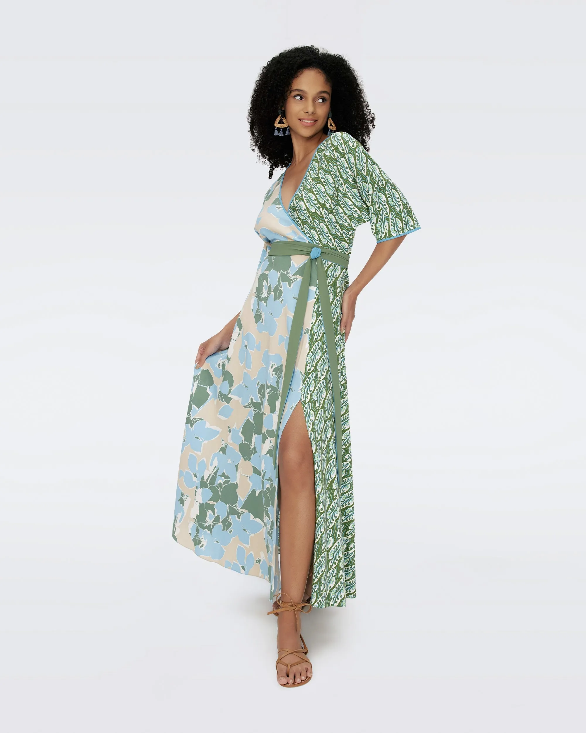 DVFELOISE MAXI TWO DRESS EARTH FLORAL MULTI CERULEAN SEEDLING