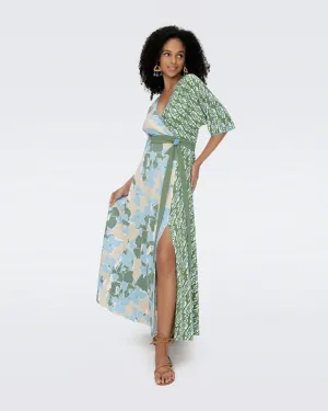 DVFELOISE MAXI TWO DRESS EARTH FLORAL MULTI CERULEAN SEEDLING