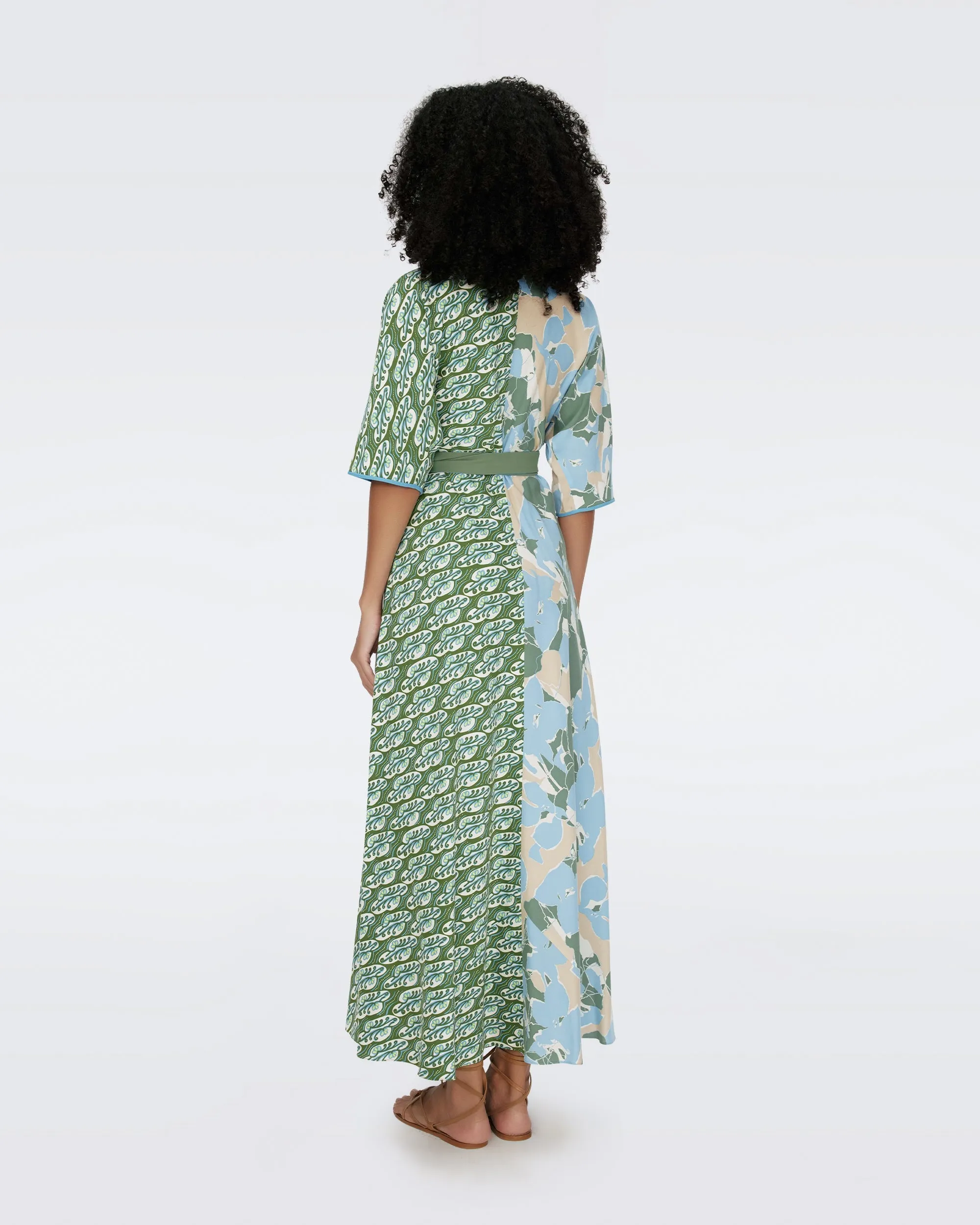 DVFELOISE MAXI TWO DRESS EARTH FLORAL MULTI CERULEAN SEEDLING