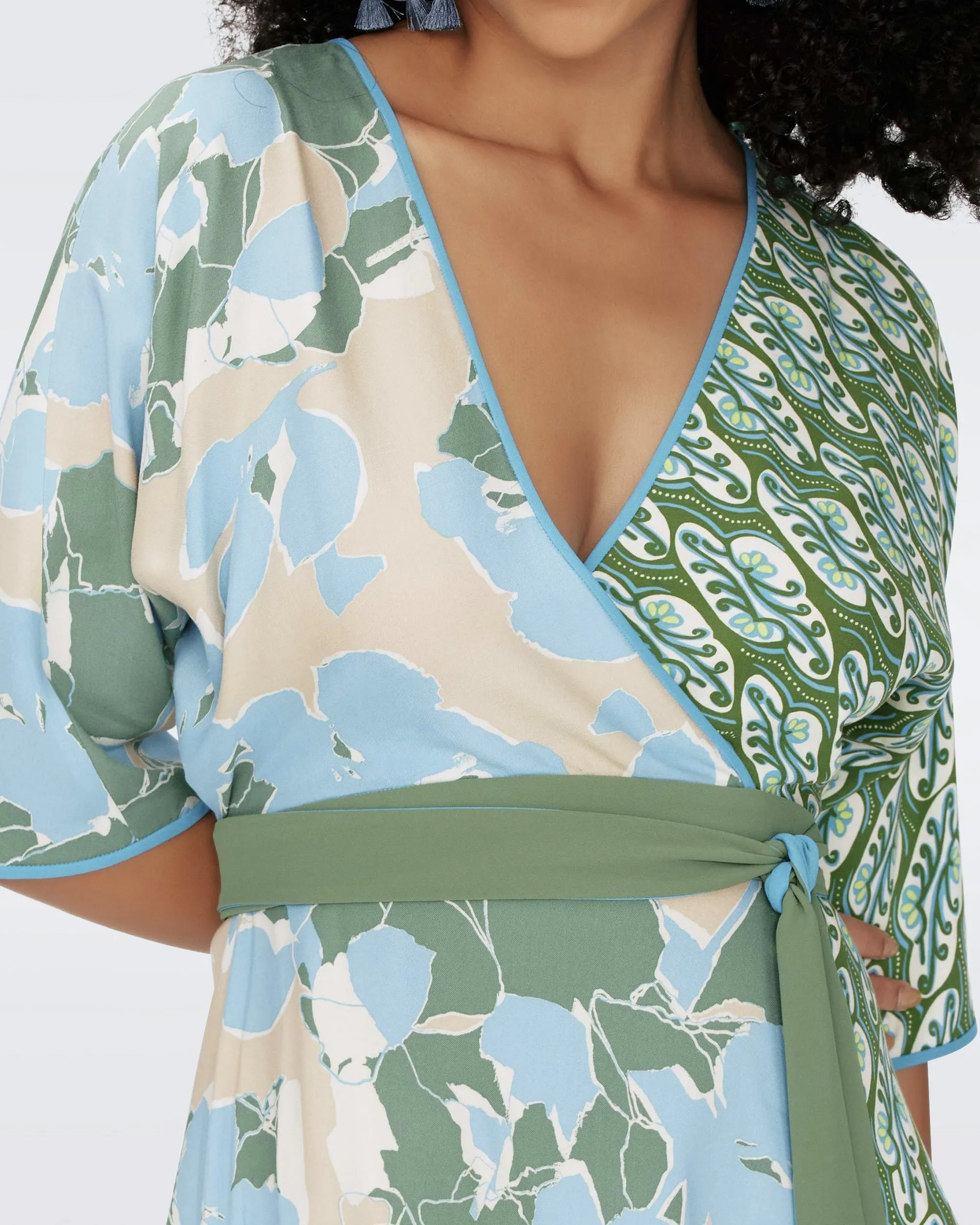DVFELOISE MAXI TWO DRESS EARTH FLORAL MULTI CERULEAN SEEDLING