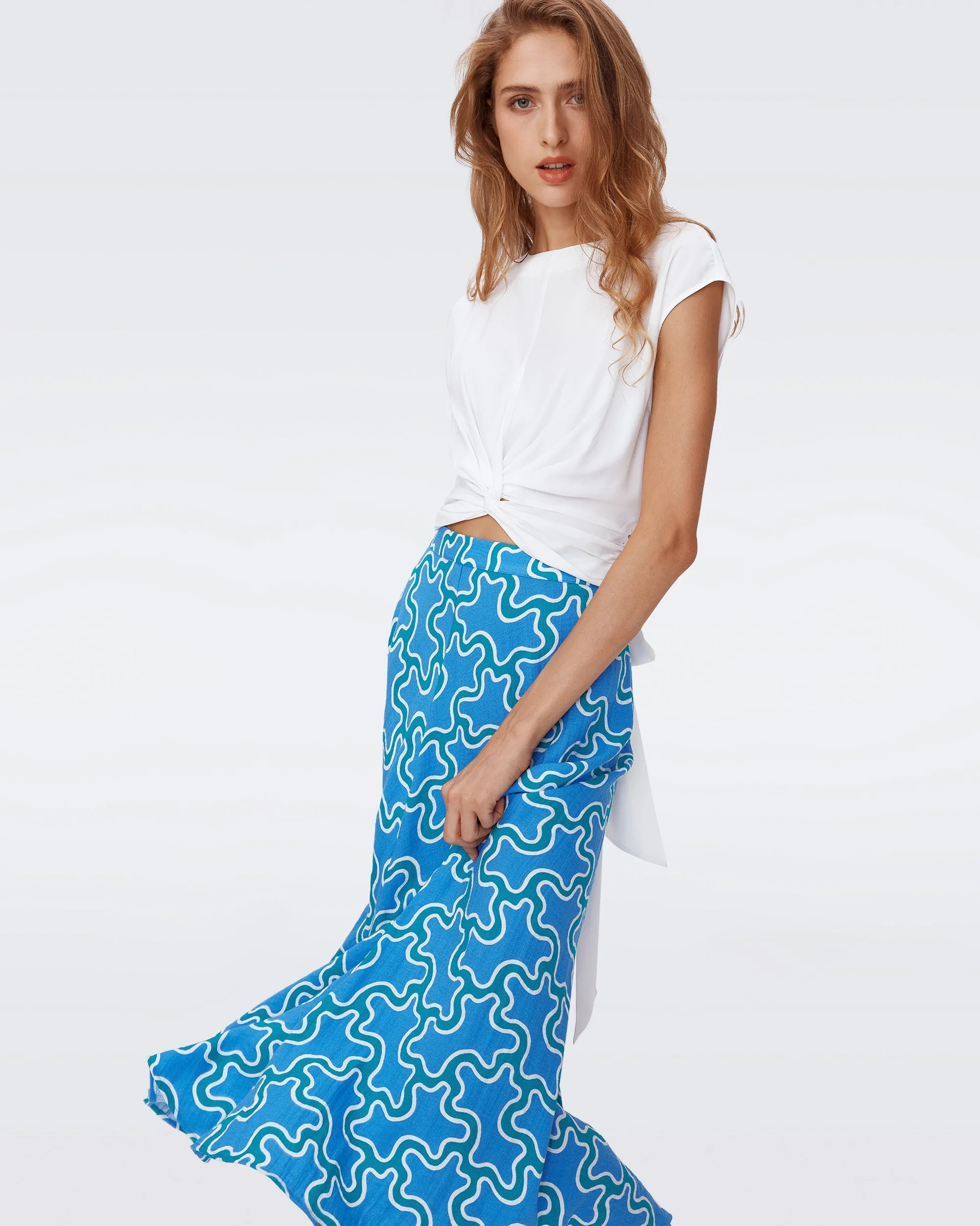 DVFFLORENCIA MIDI SKIRT CLOUD PATCH BLUE