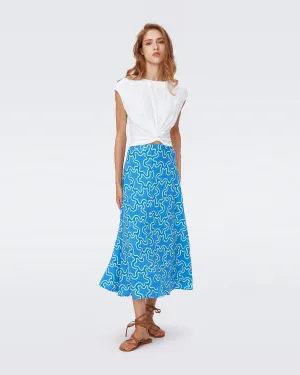 DVFFLORENCIA MIDI SKIRT CLOUD PATCH BLUE