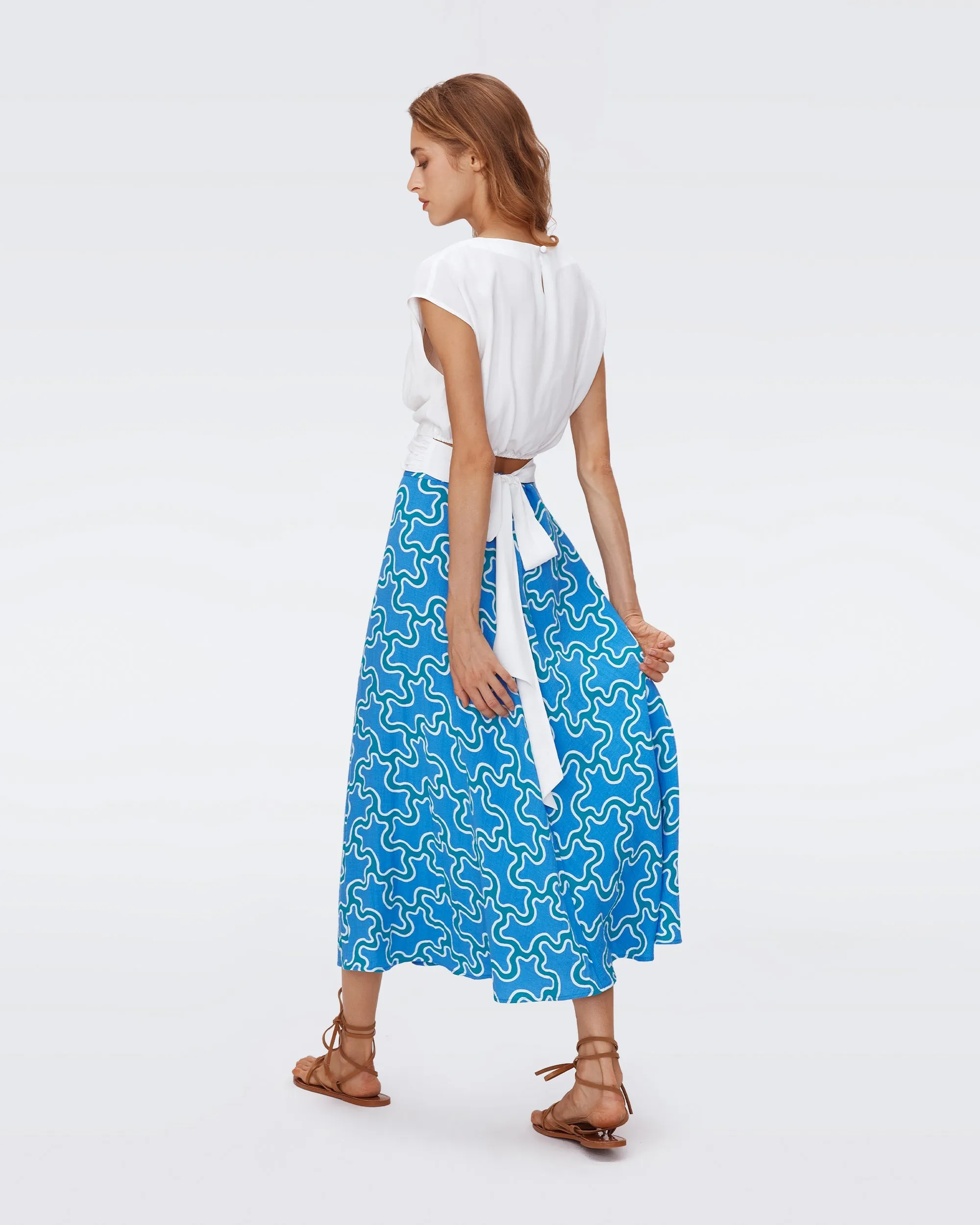 DVFFLORENCIA MIDI SKIRT CLOUD PATCH BLUE