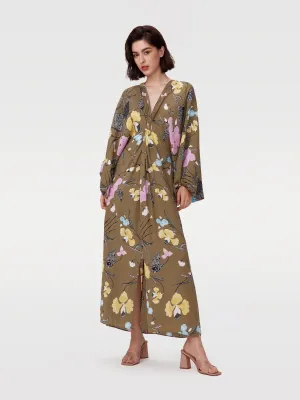 DVFKASON DRESS FESTIVAL FLORAL OLIVE