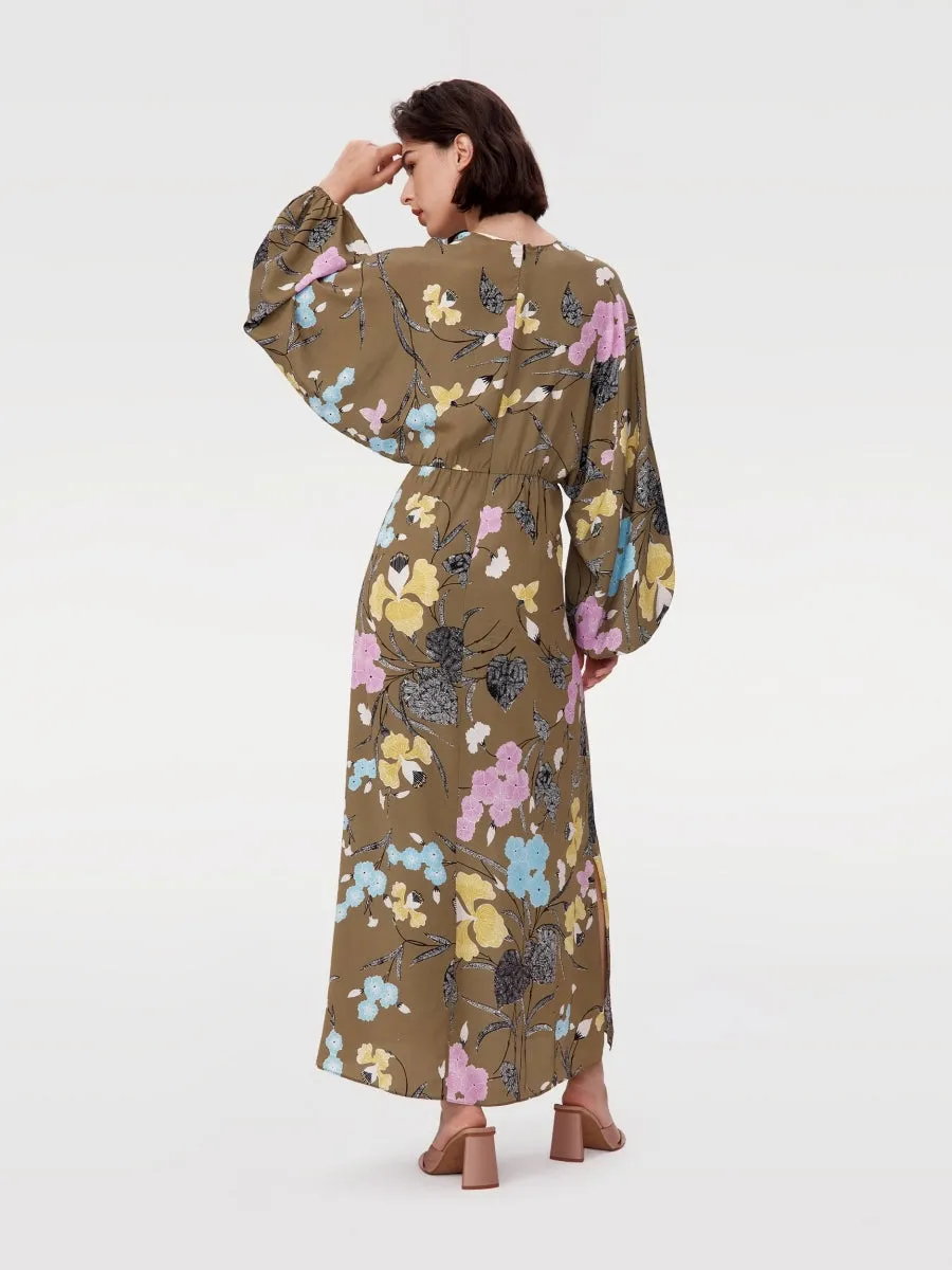 DVFKASON DRESS FESTIVAL FLORAL OLIVE