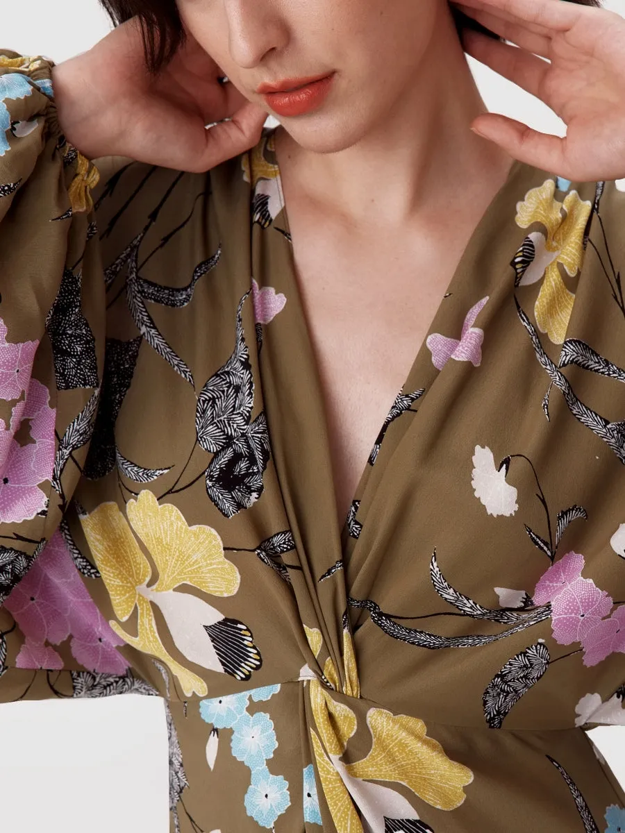 DVFKASON DRESS FESTIVAL FLORAL OLIVE
