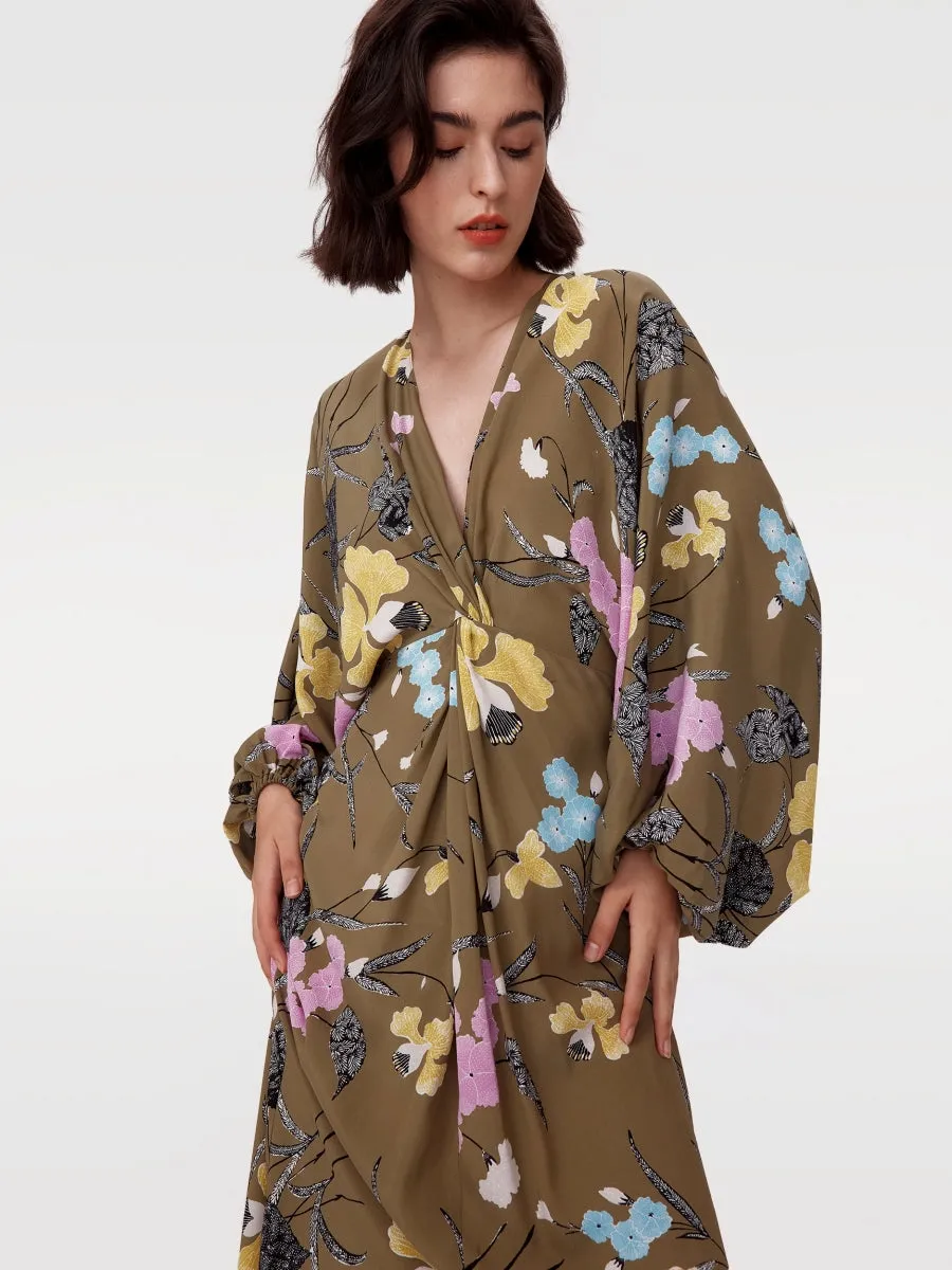 DVFKASON DRESS FESTIVAL FLORAL OLIVE