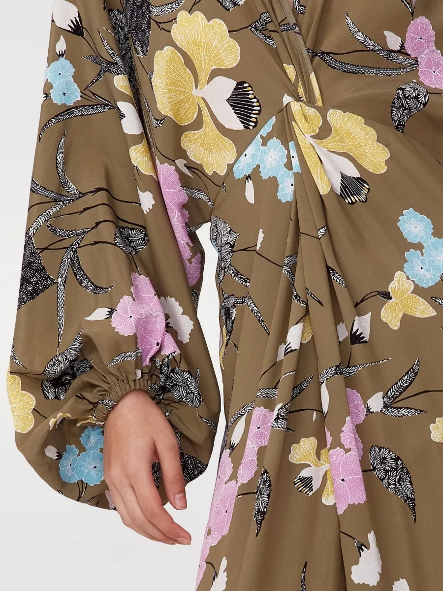 DVFKASON DRESS FESTIVAL FLORAL OLIVE