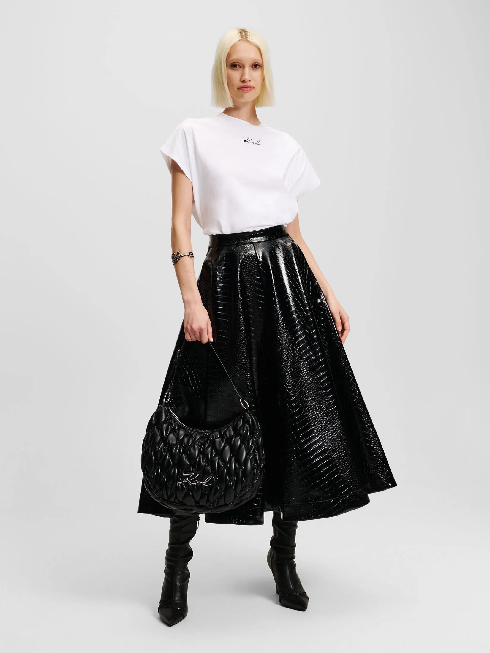 FAUX LEATHER CROC A LINE SKIRT