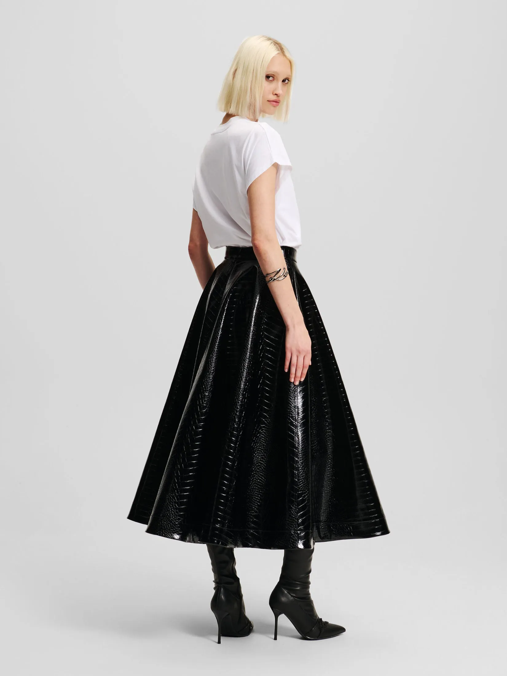 FAUX LEATHER CROC A LINE SKIRT