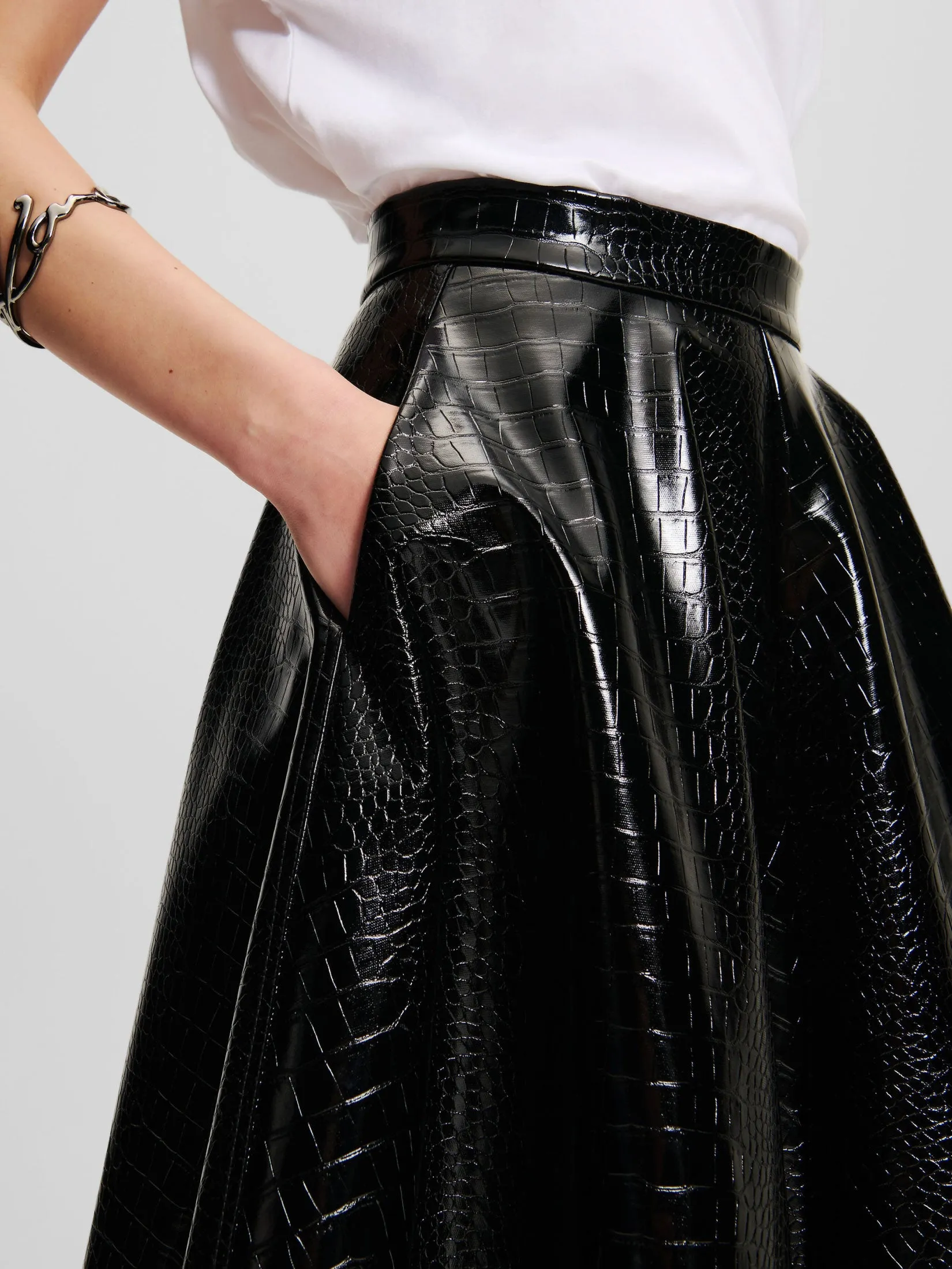 FAUX LEATHER CROC A LINE SKIRT