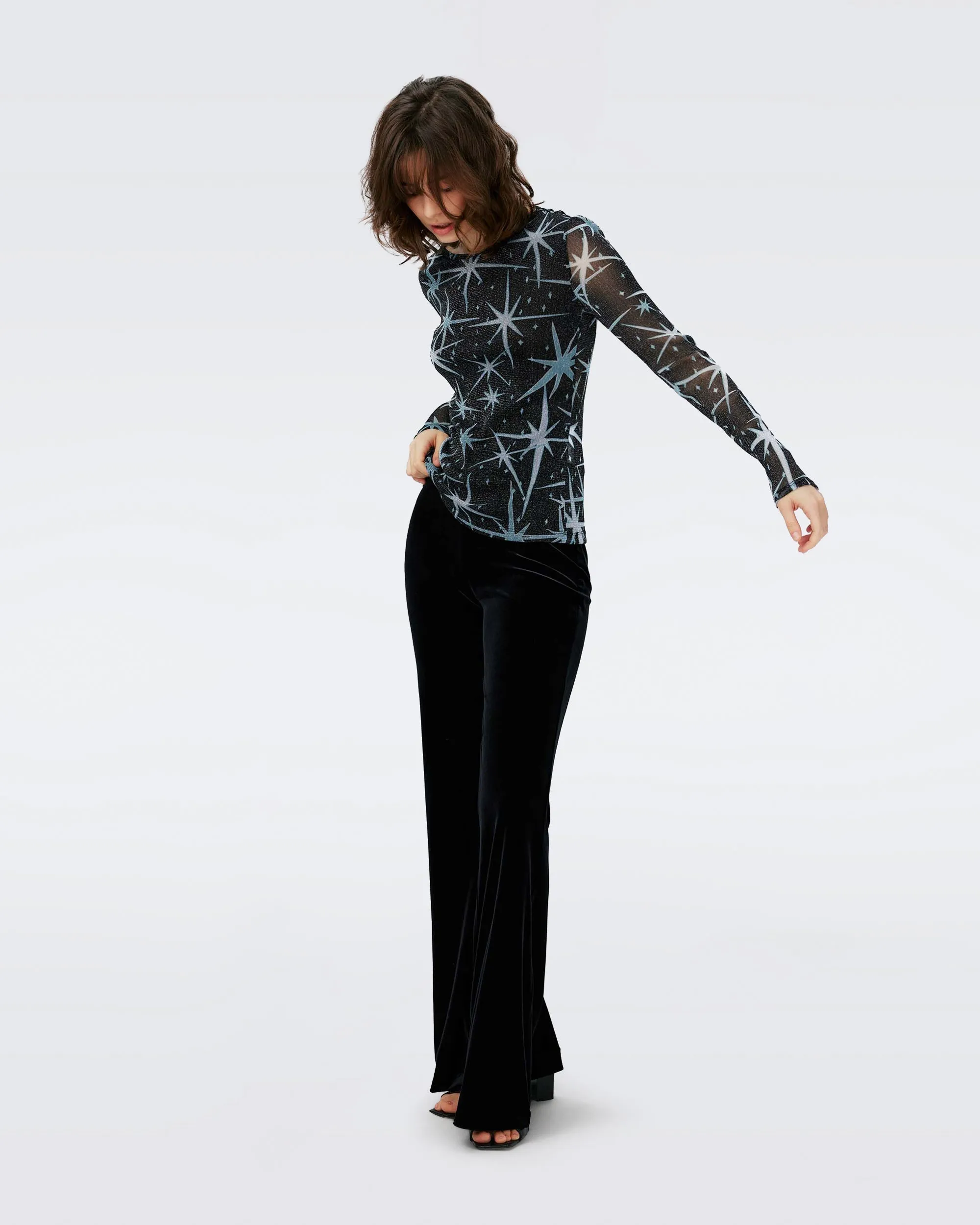LOGAN METALLIC MESH TOP IN HUGE MAGIC STARS BLUE