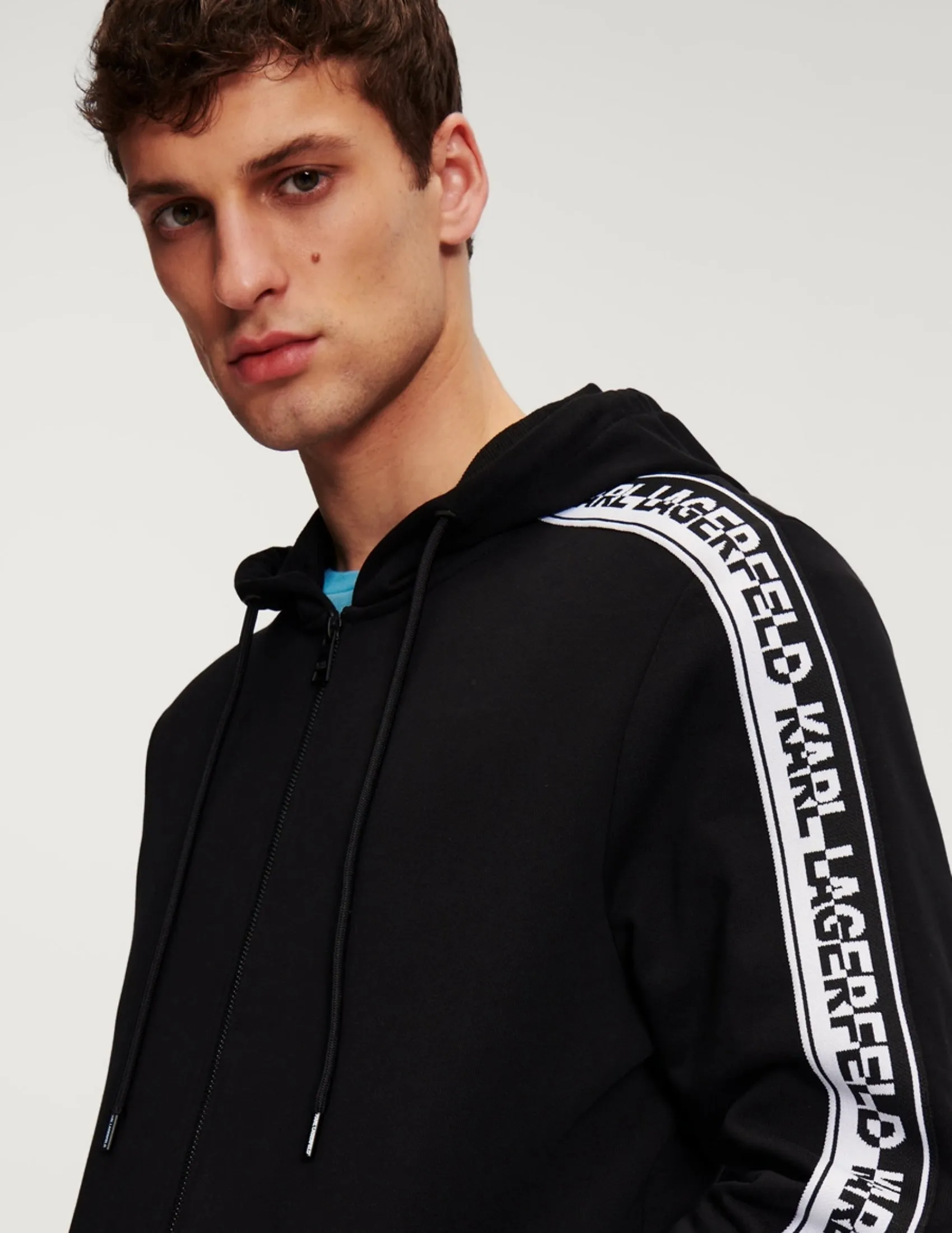 LOGO KNIT TAPE ZIP-UP HOODIE