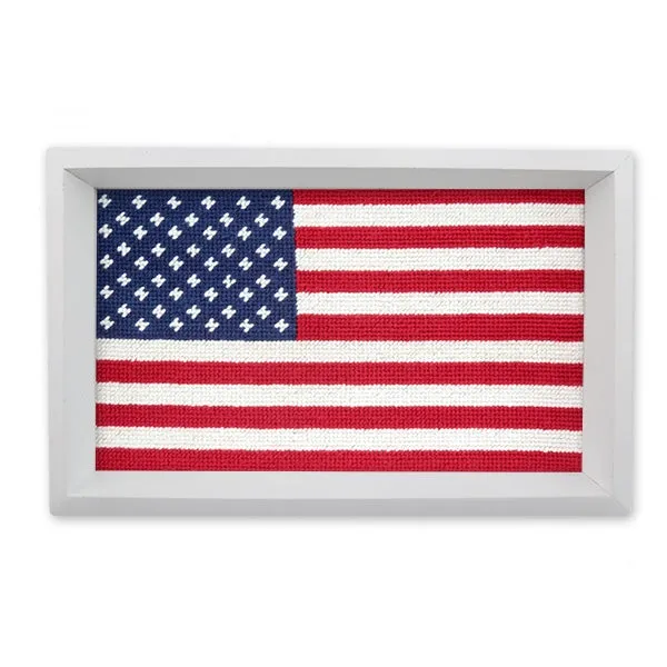 Smathers & Branson Big American Flag Needlepoint Valet Tray - White Wood