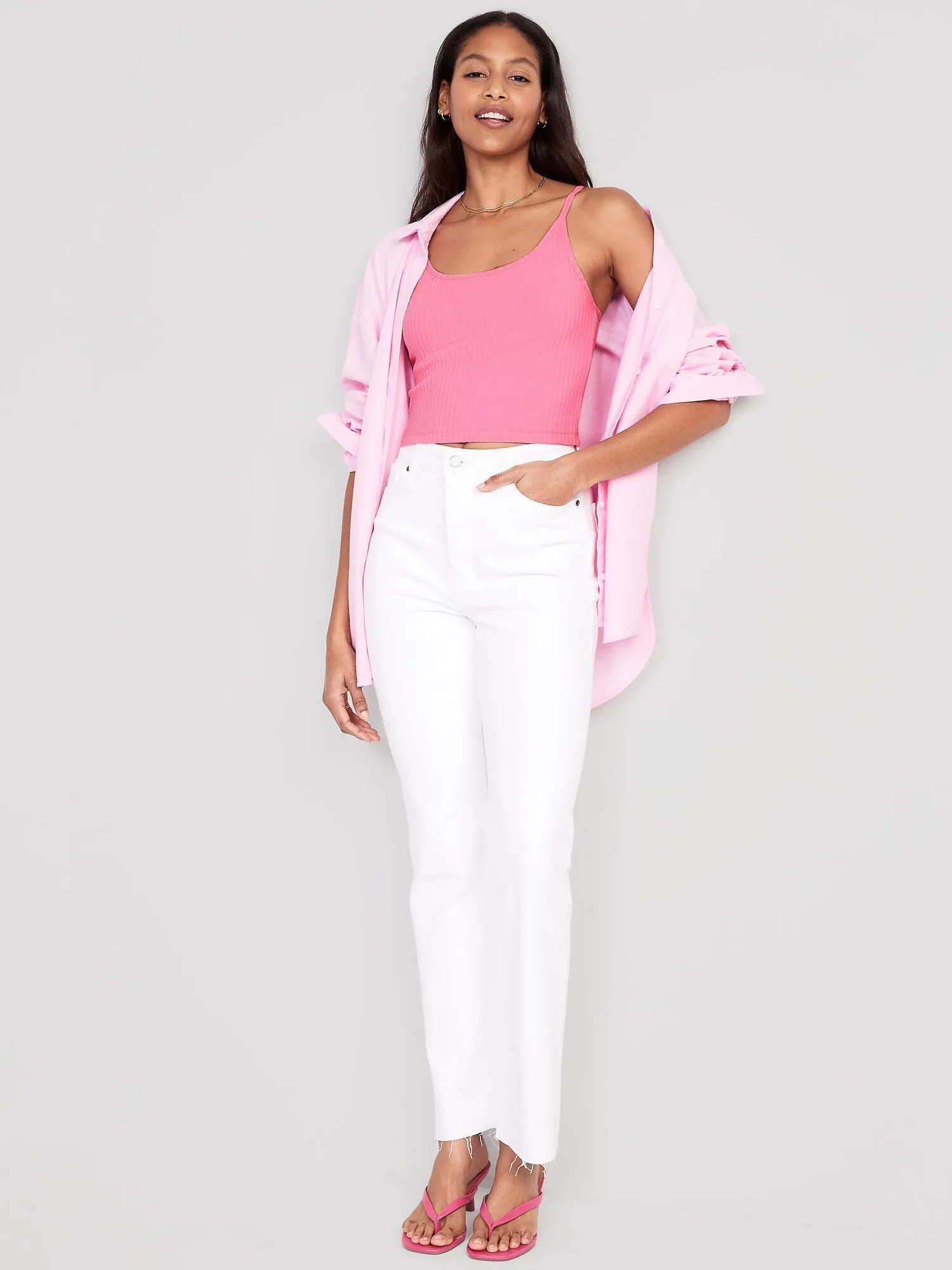 Strappy Rib-Knit Cropped Tank Top for Women