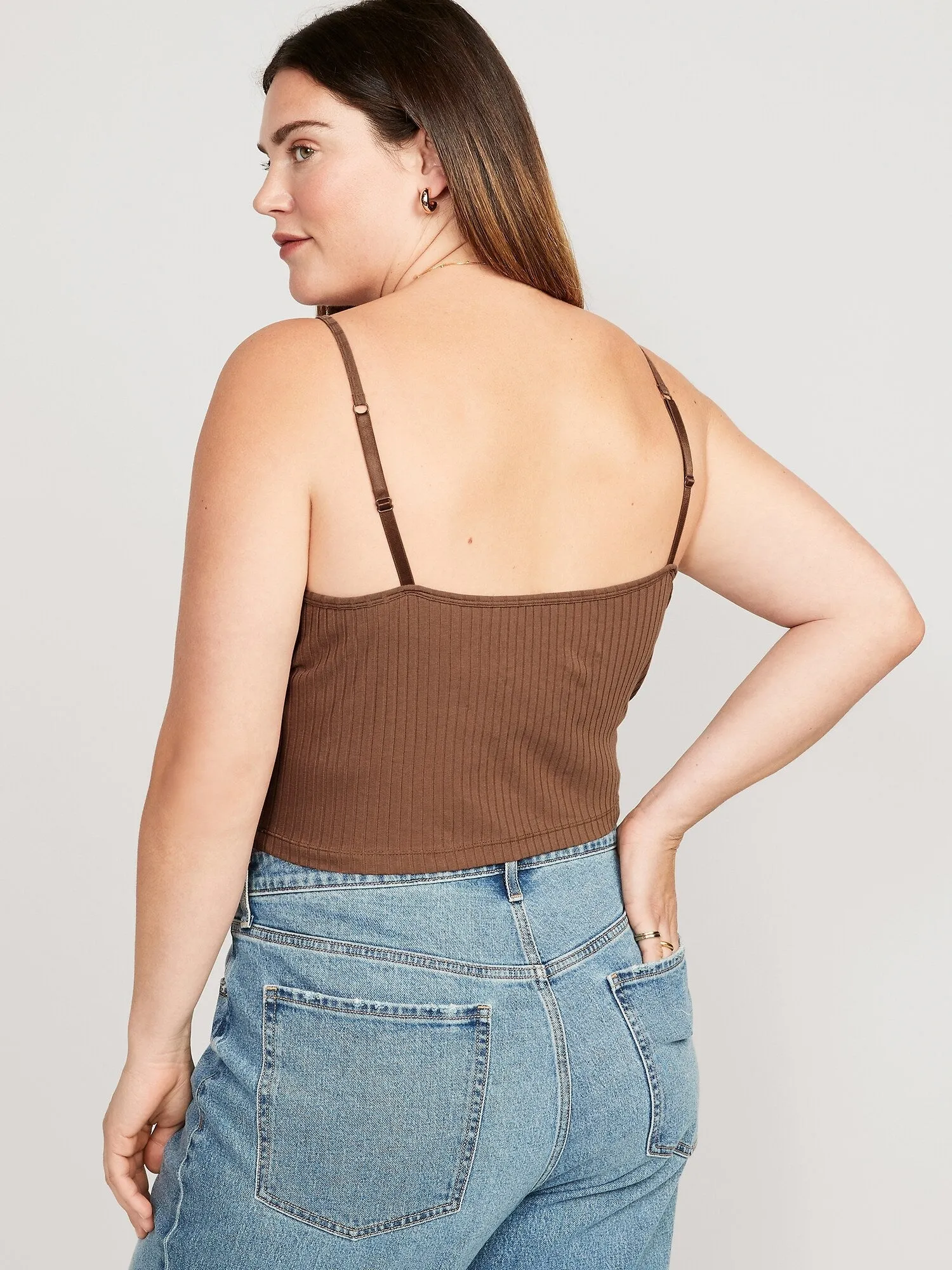 Strappy Rib-Knit Cropped Tank Top for Women