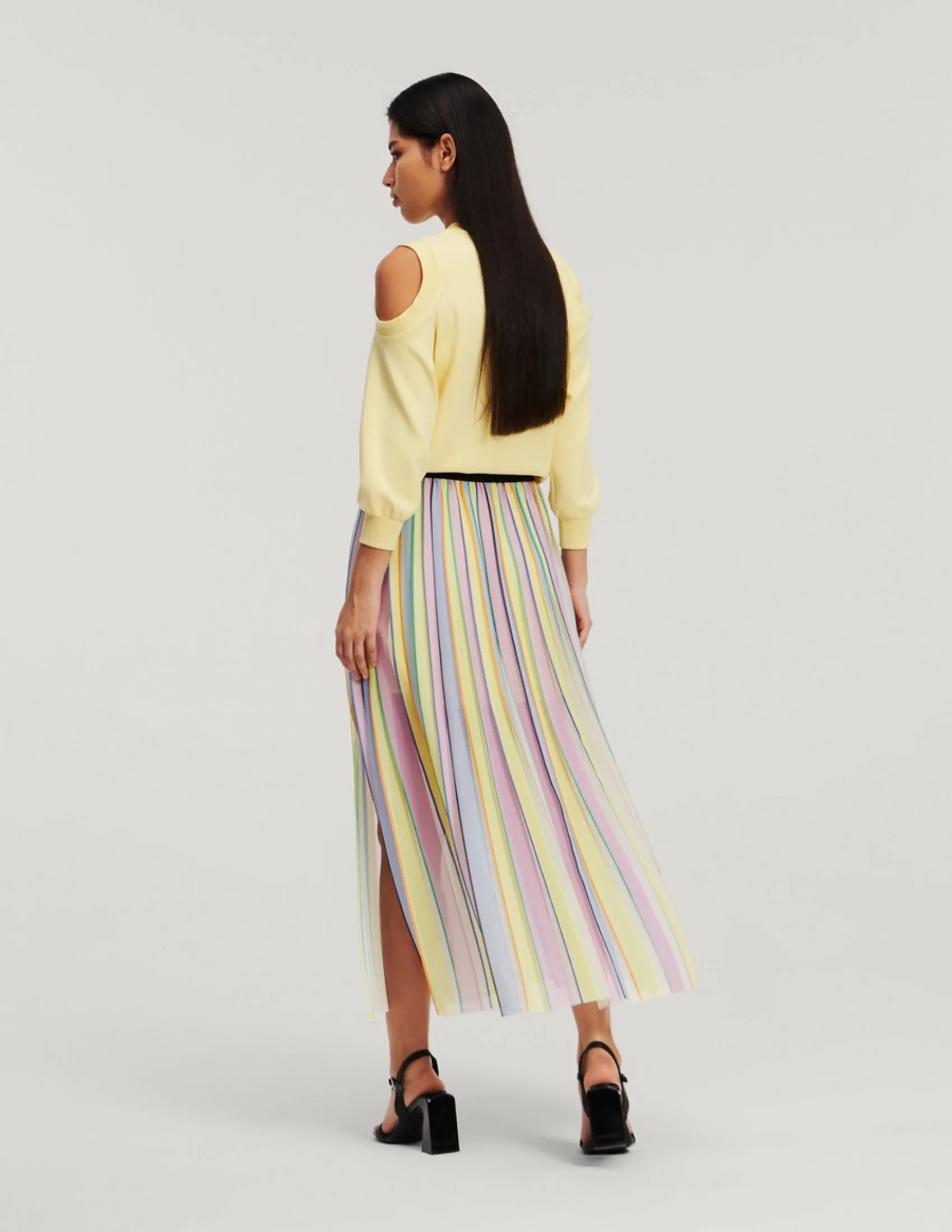 STRIPE PLEATED SKIRT