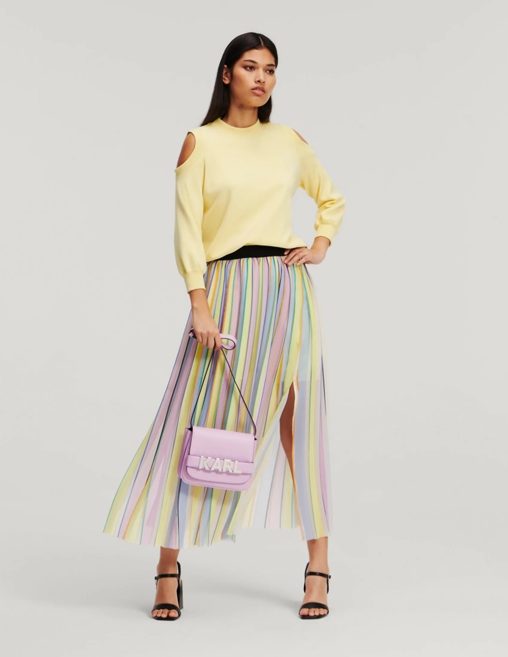 STRIPE PLEATED SKIRT