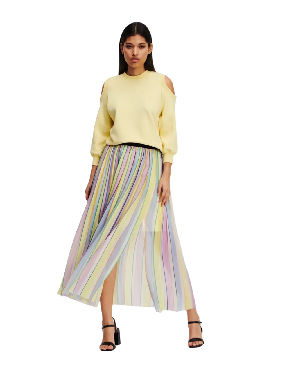 STRIPE PLEATED SKIRT