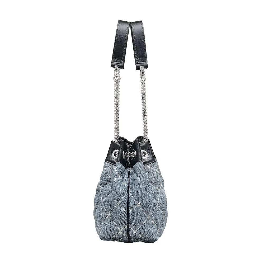 THE QUILTED DENIM CHAIN SACK BAG