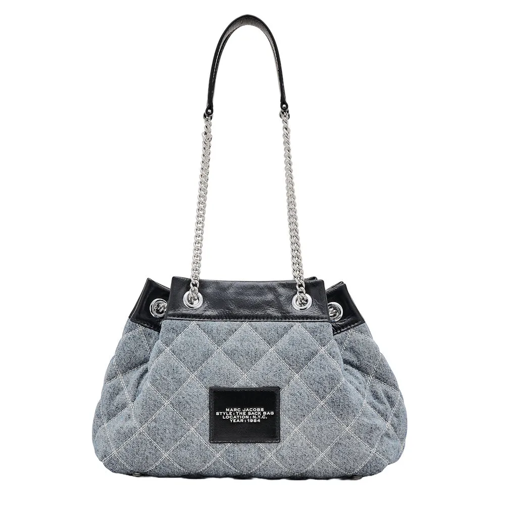 THE QUILTED DENIM CHAIN SACK BAG