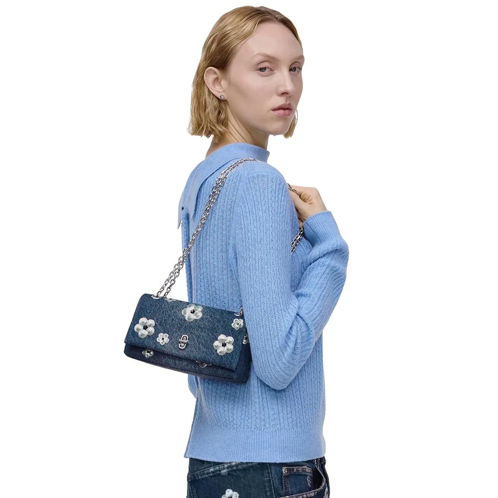 THE SEQUIN DAISY DENIM DUAL CHAIN MINI BAG