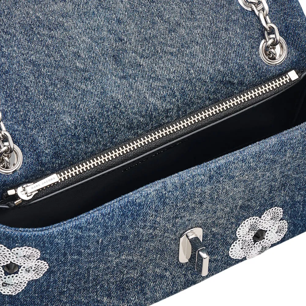 THE SEQUIN DAISY DENIM DUAL CHAIN MINI BAG