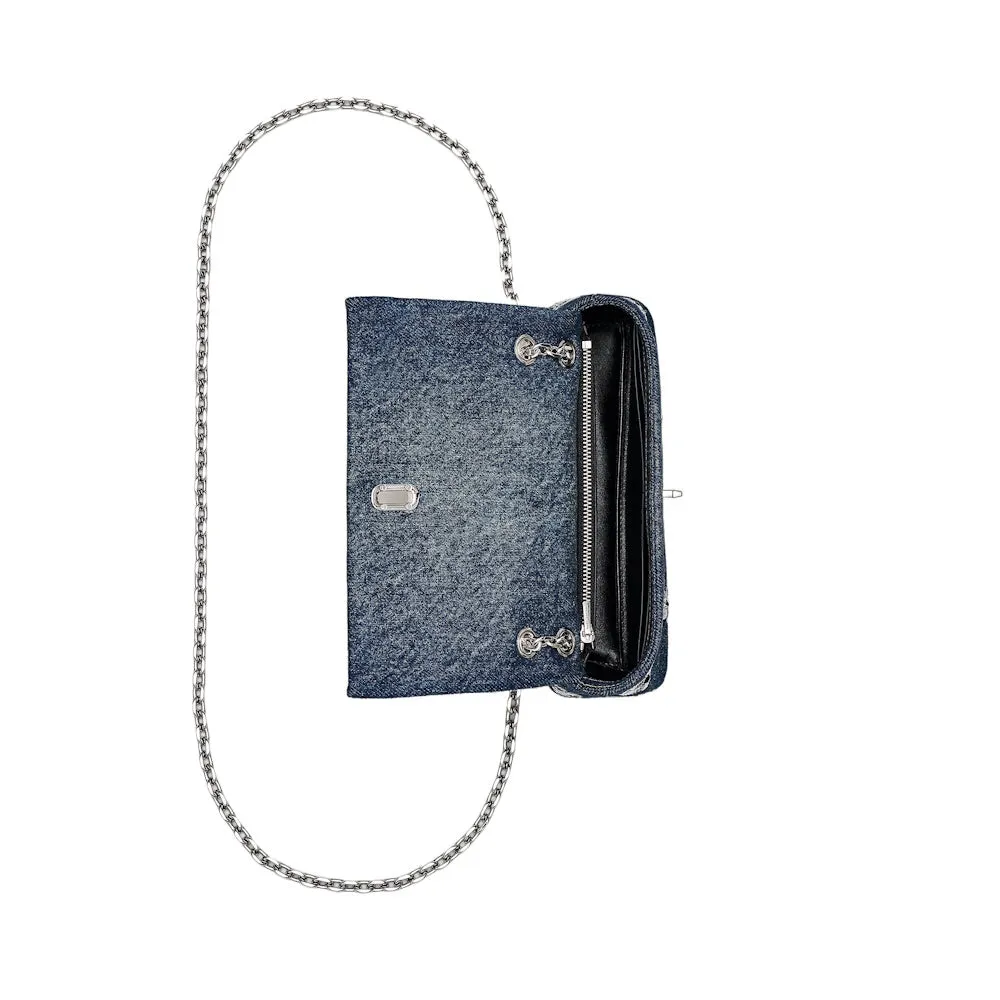THE SEQUIN DAISY DENIM DUAL CHAIN MINI BAG