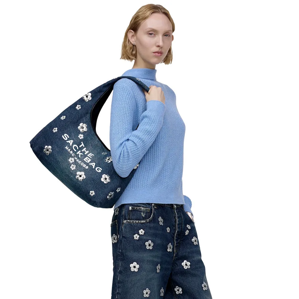 THE SEQUIN DAISY DENIM SACK BAG