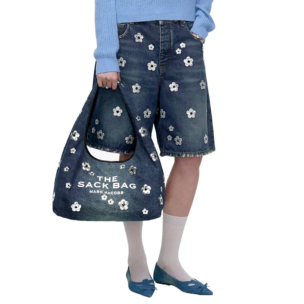 THE SEQUIN DAISY DENIM SACK BAG