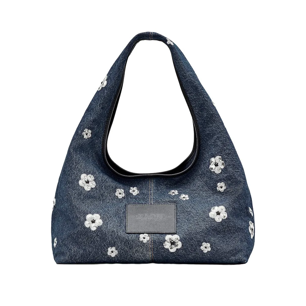 THE SEQUIN DAISY DENIM SACK BAG