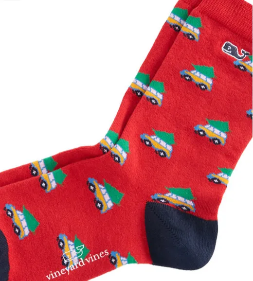 Vineyard Vines Womens Truck & Tree Socks - Calypso Red